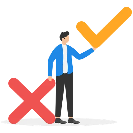 Homme d'affaires montrant des choses correctes ou incorrectes  Illustration