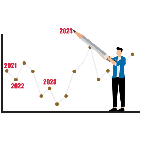 Homme d'affaires montrant des données graphiques annuelles  Illustration