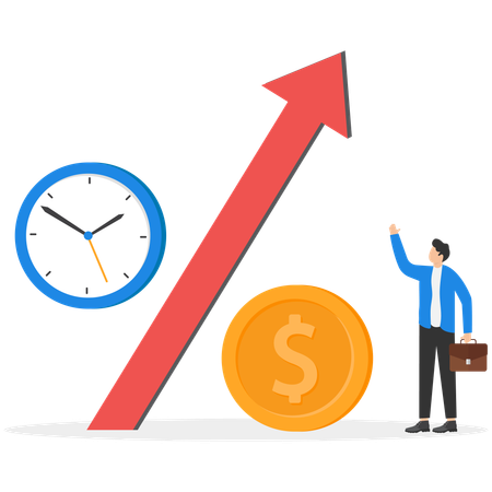 Homme d'affaires montrant le temps de croissance des investissements  Illustration