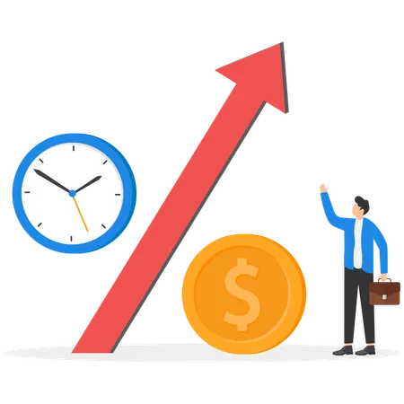 Homme d'affaires montrant le temps de croissance des investissements  Illustration