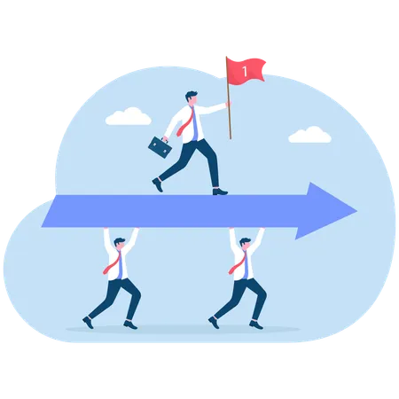 Homme d'affaires montrant la direction de l'entreprise  Illustration