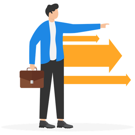 Homme d'affaires montrant la direction de l'entreprise  Illustration