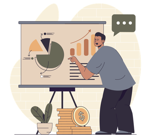 Homme d'affaires montrant les performances des ventes de l'entreprise  Illustration