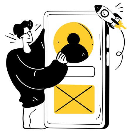 Homme d'affaires montrant un prototype d'application  Illustration