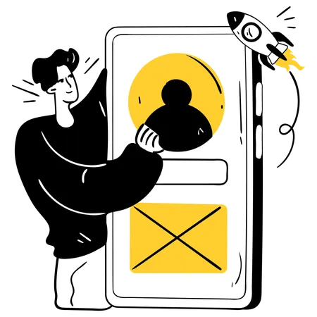 Homme d'affaires montrant un prototype d'application  Illustration