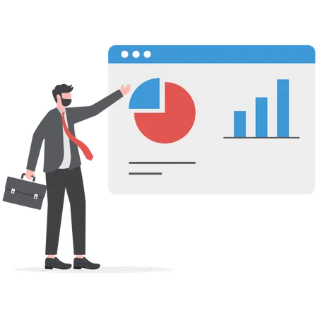 Homme d'affaires montrant une analyse commerciale en ligne  Illustration