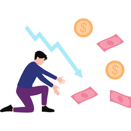 L'homme d'affaires montre le taux de change en baisse  Illustration