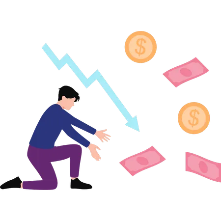 L'homme d'affaires montre le taux de change en baisse  Illustration