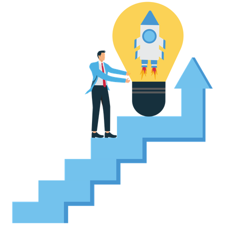 Homme d'affaires motivé pour créer une nouvelle idée d'entreprise et la faire réussir  Illustration