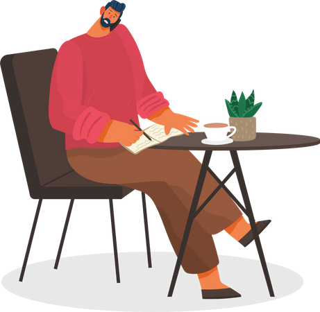 Homme d'affaires parlant au téléphone dans un café  Illustration
