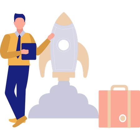 Homme d'affaires parlant de marketing d'entreprise  Illustration