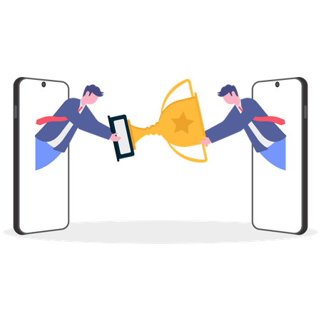 Homme d'affaires partageant une coupe trophée  Illustration