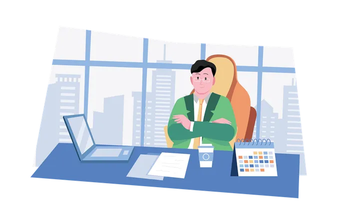 Homme d'affaires participant à une réunion en ligne  Illustration