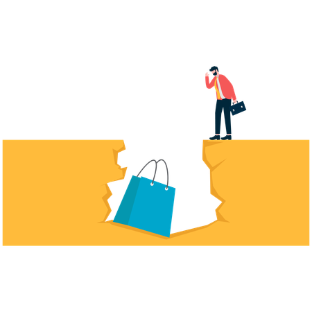 Un homme d'affaires pense à un sac de courses  Illustration