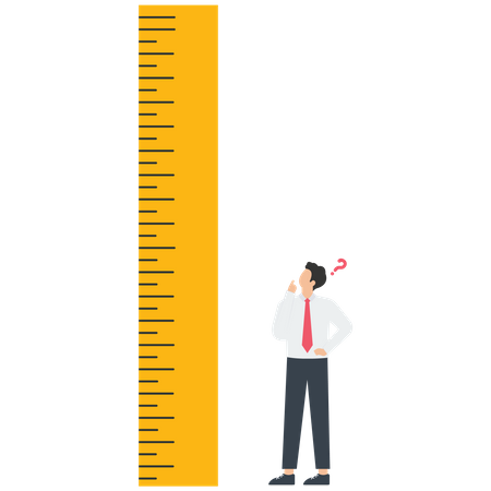 Homme d'affaires pensant et regardant une énorme règle  Illustration