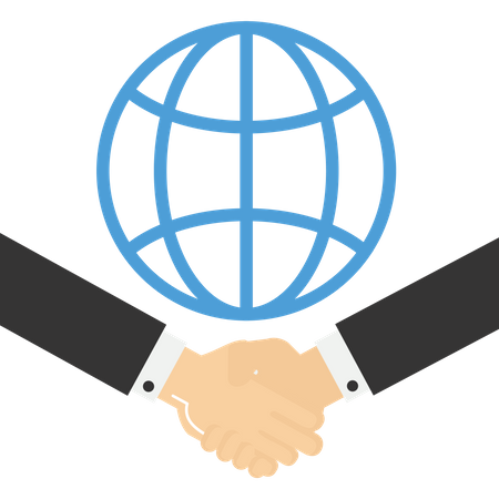 Poignée de main d'homme d'affaires avec connexion de liaison réseau mondiale  Illustration