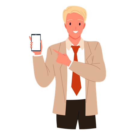 Homme d'affaires pointant sur mobile  Illustration