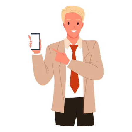 Homme d'affaires pointant sur mobile  Illustration