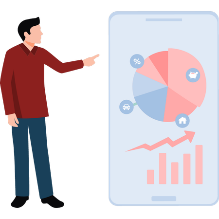 Homme d'affaires pointant sur le graphique d'analyse de données  Illustration