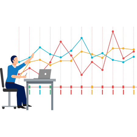 Homme d'affaires pointant sur un graphique spline  Illustration