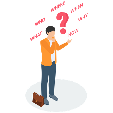 Homme d'affaires posant des questions pour trouver des solutions aux problèmes  Illustration