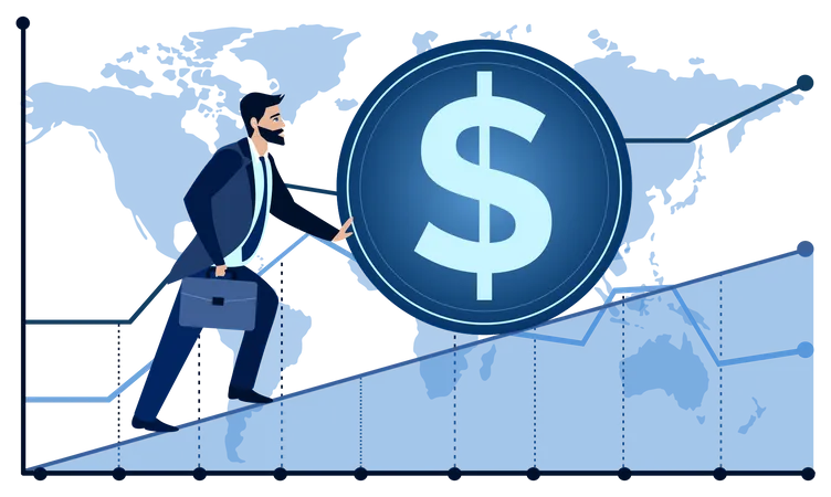 Homme d’affaires poussant la croissance financière  Illustration