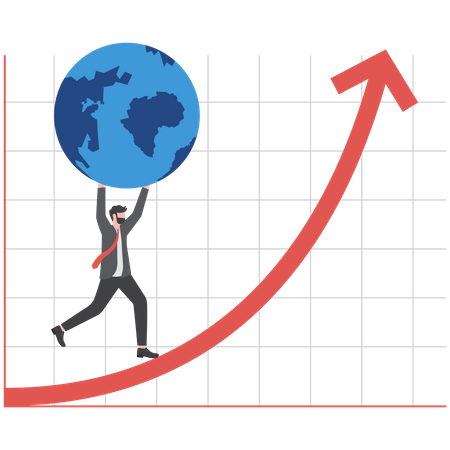 Un homme d’affaires qui fait avancer l’économie mondiale  Illustration