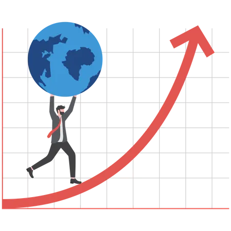 Un homme d’affaires qui fait avancer l’économie mondiale  Illustration