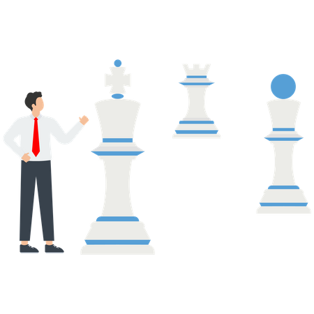 Un homme d'affaires pousse un pion sur le terrain d'échecs  Illustration