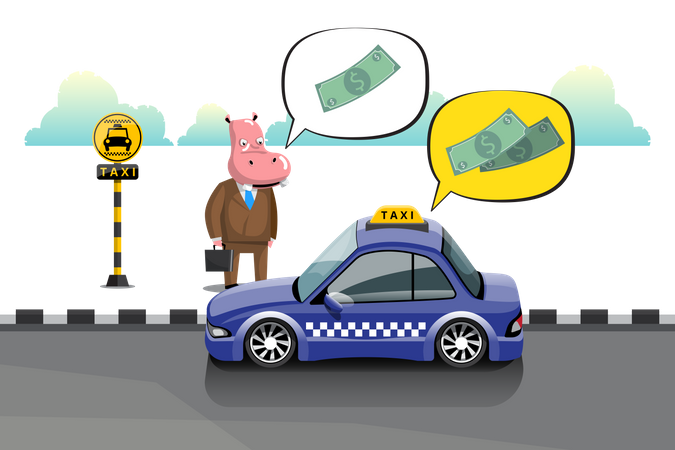 Homme d'affaires prenant un chauffeur de taxi pour louer un taxi  Illustration