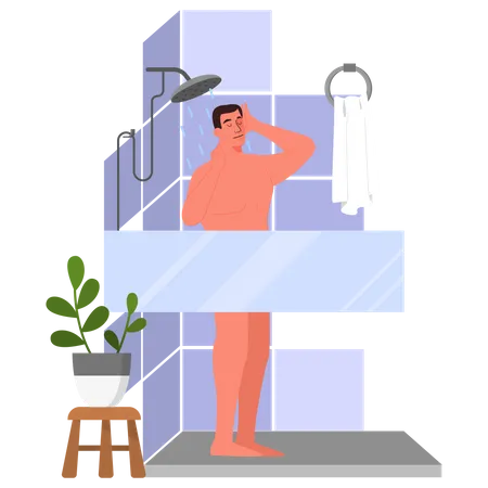 Homme d'affaires prenant une douche le matin  Illustration