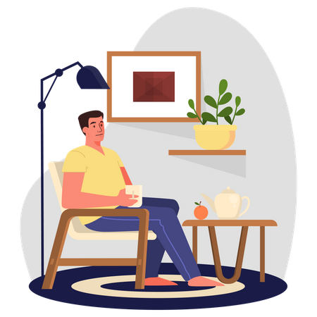 Homme d'affaires prenant un café assis à la maison  Illustration
