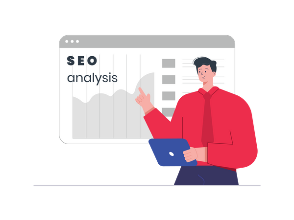 Homme d'affaires présentant l'analyse des données SEO  Illustration