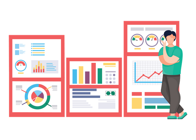 Homme d'affaires présentant des données d'analyse  Illustration