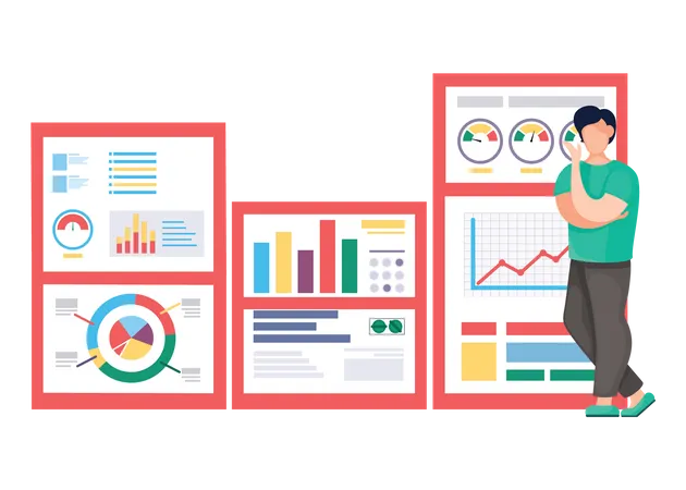 Homme d'affaires présentant des données d'analyse  Illustration