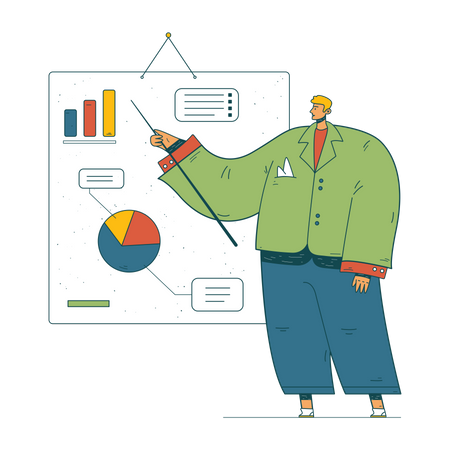 Homme d'affaires présentant l'analyse de données  Illustration