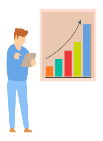 Homme d'affaires présentant un graphique d'analyse de données  Illustration