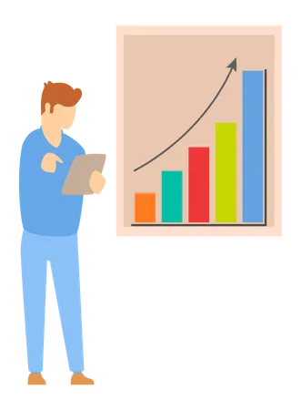 Homme d'affaires présentant un graphique d'analyse de données  Illustration