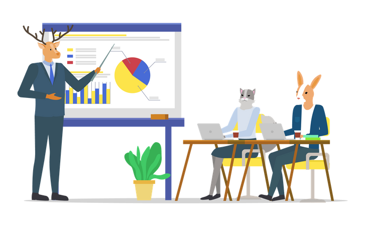 Homme d'affaires présentant des statistiques aux employés  Illustration