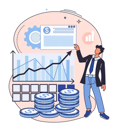 Homme d'affaires présentant un tableau d'investissement  Illustration