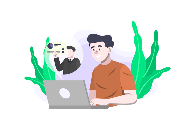 Homme d'affaires présentant un webinaire en ligne  Illustration