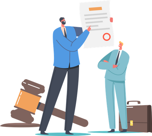 Homme d'affaires présentant un document avec les lignes directrices et la stratégie de contrôle de la société pour l'entreprise  Illustration