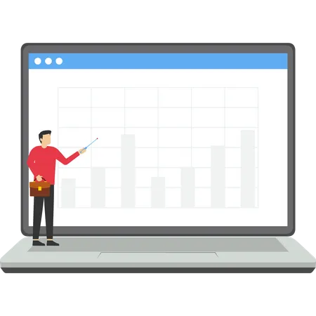 Un homme d'affaires présente ses emplois en ligne depuis un ordinateur  Illustration