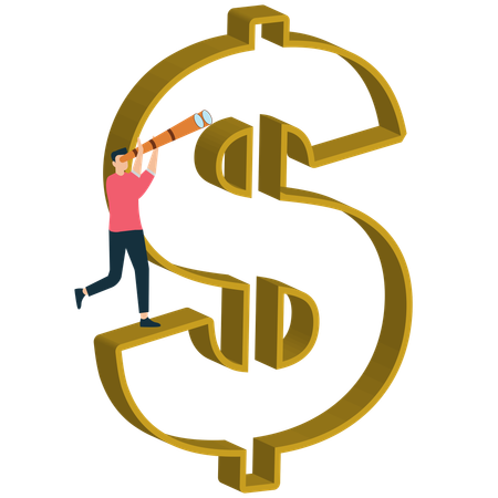 Un homme d'affaires prédit les tendances de l'économie du dollar  Illustration