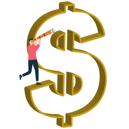 Un homme d'affaires prédit les tendances de l'économie du dollar  Illustration