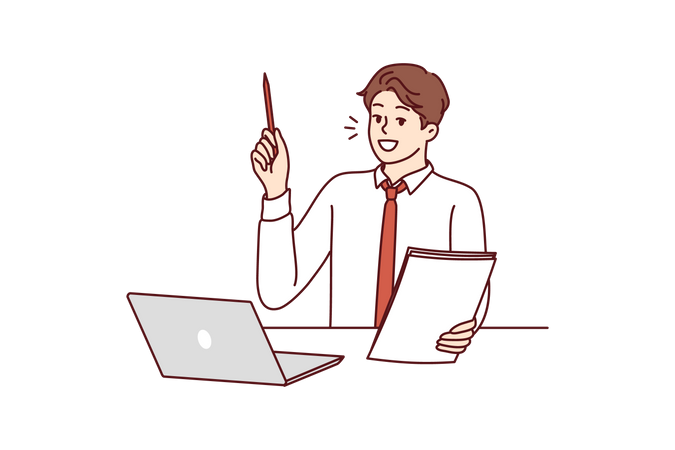 Homme d'affaires organisant un webinaire en ligne sur la gestion  Illustration