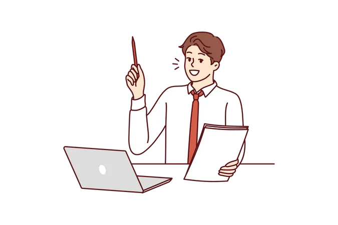 Homme d'affaires organisant un webinaire en ligne sur la gestion  Illustration