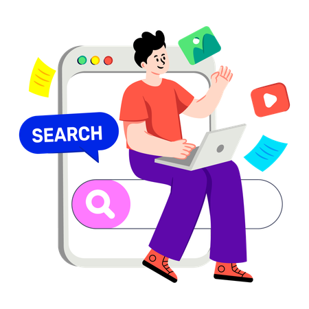 Homme d'affaires recherchant des données en ligne  Illustration