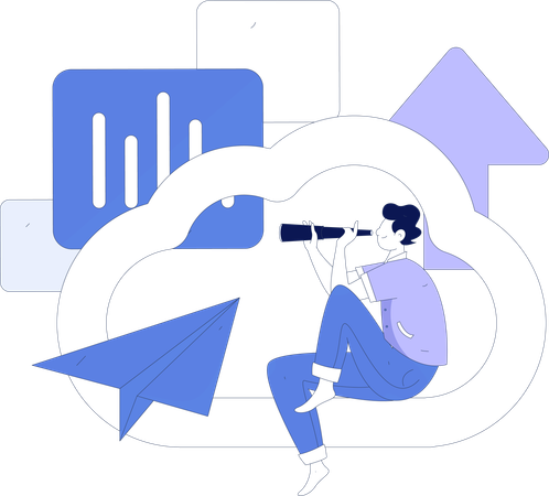 Un homme d'affaires recherche des données cloud  Illustration