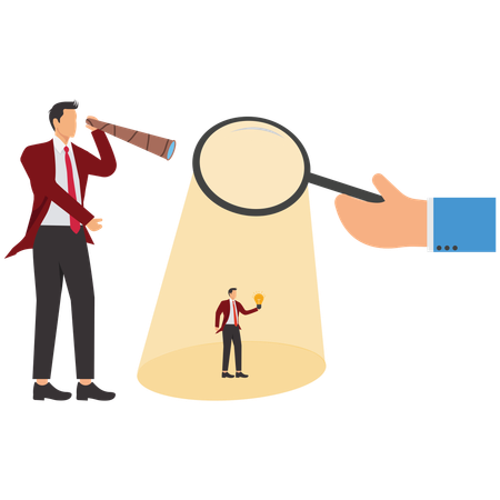 Un homme d'affaires à la recherche d'un employé talentueux  Illustration